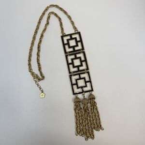 Trina Turk Grecian Links Gold Tone Black Enamel Tassel Statement Necklace